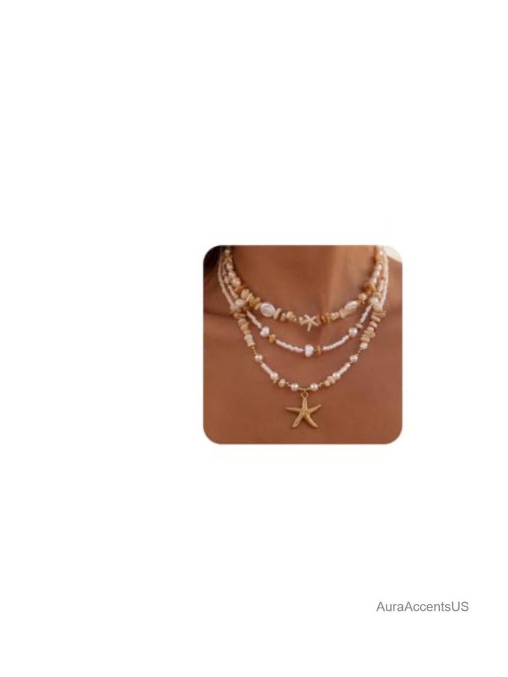 Layered Starfish Pendant Necklace Set Boho Beach Jewelry
